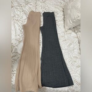 Lot of 2 Bershka Flared ribbed knit pants, beige, black